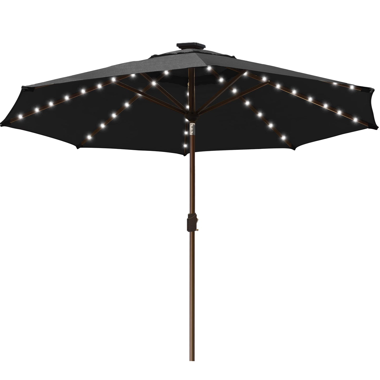 EliteShade Sunbrella Solar Umbrellas 9ft Market Umbrella with 80 LED Lights Patio Umbrellas Outdoor Table Umbrella with Ventilation and 5 Years Non-Fading Top,Coal