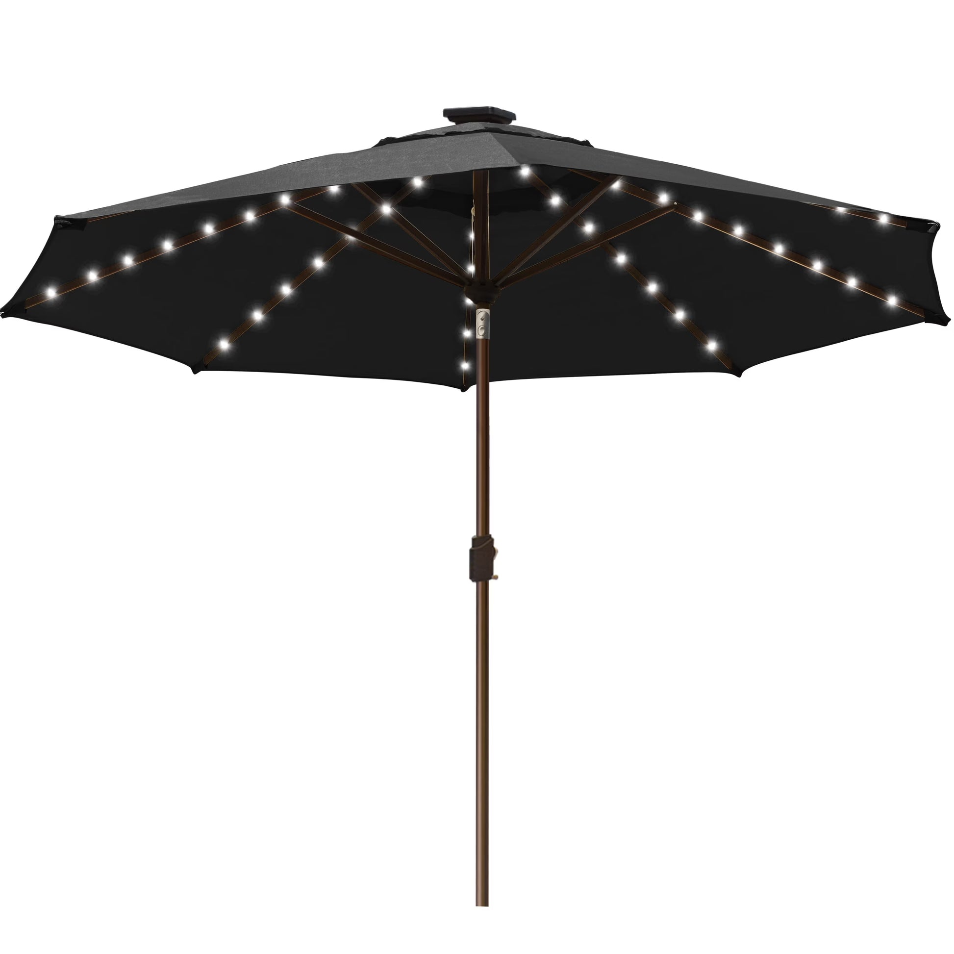 EliteShade Sunbrella Solar Umbrellas 9ft Market Umbrella with 80 LED Lights Patio Umbrellas Outdoor Table Umbrella with Ventilation and 5 Years Non-Fading Top,Coal