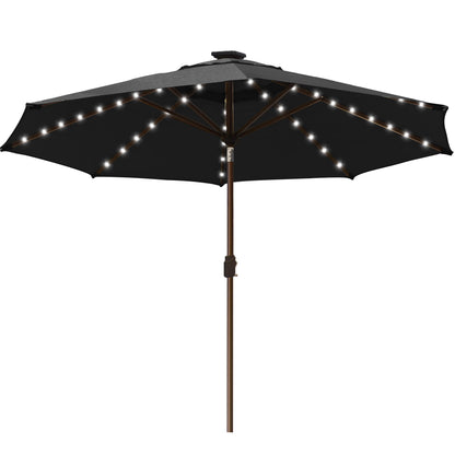 EliteShade Sunbrella Solar Umbrellas 9ft Market Umbrella with 80 LED Lights Patio Umbrellas Outdoor Table Umbrella with Ventilation and 5 Years Non-Fading Top,Coal