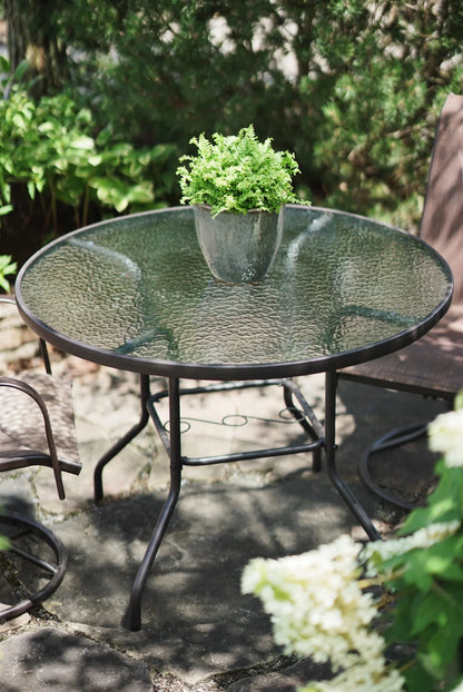 Garden Elements Outdoor Round Patio Dining Table, Steel Base and Rim with Waterwave Glass Top, Brown, 40"