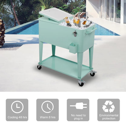 UBesGoo 80 Quart Patio Cooler Rolling Cooler Ice Chest with Shelf, Wheels and Bottle Opener Green