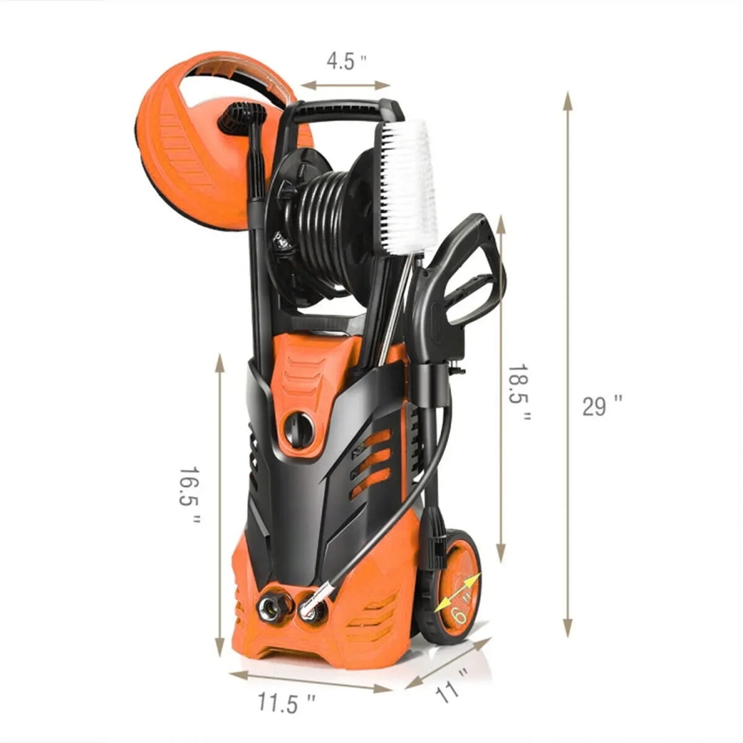 Furnibear 3800 PSI Electric Pressure Washer - Lightweight with Wheels, Easy to Assemble, Includes 5 Nozzles for Cars, Fences, Patios & Driveways
