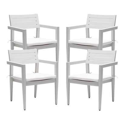 Outdoor Patio K/D Aluminum Stationary Dining Chairs 2PCS with Outdoor-grade Sunbrella Fabric Cushions, Branch-Like Backrest ,FSC-Certified Wood Armrests, Bourbon Brown