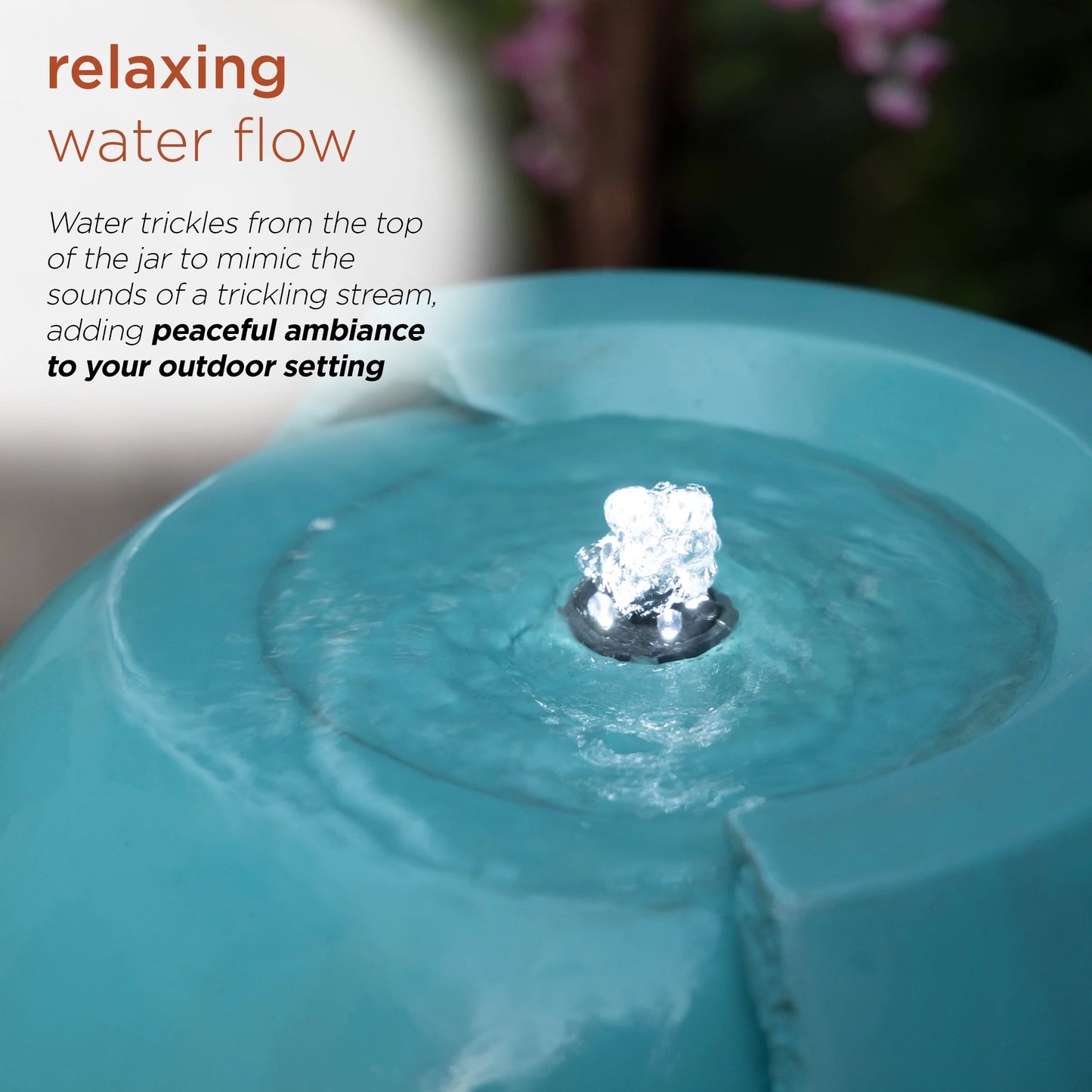 Alpine Corporation - 33" Tall Outdoor Antique Jar Water Fountain with LED Lights, Vintage Light Waterfall Relaxing Garden Fountain for Patio, Deck, or Yard (Turquoise)