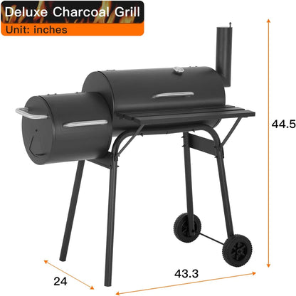 43? Charcoal Grills Outdoor BBQ Grill Camping Grill American Braised Roast Portable Grill Offset Smoker for 6-10 People Patio Backyard Camping Picnic BBQ