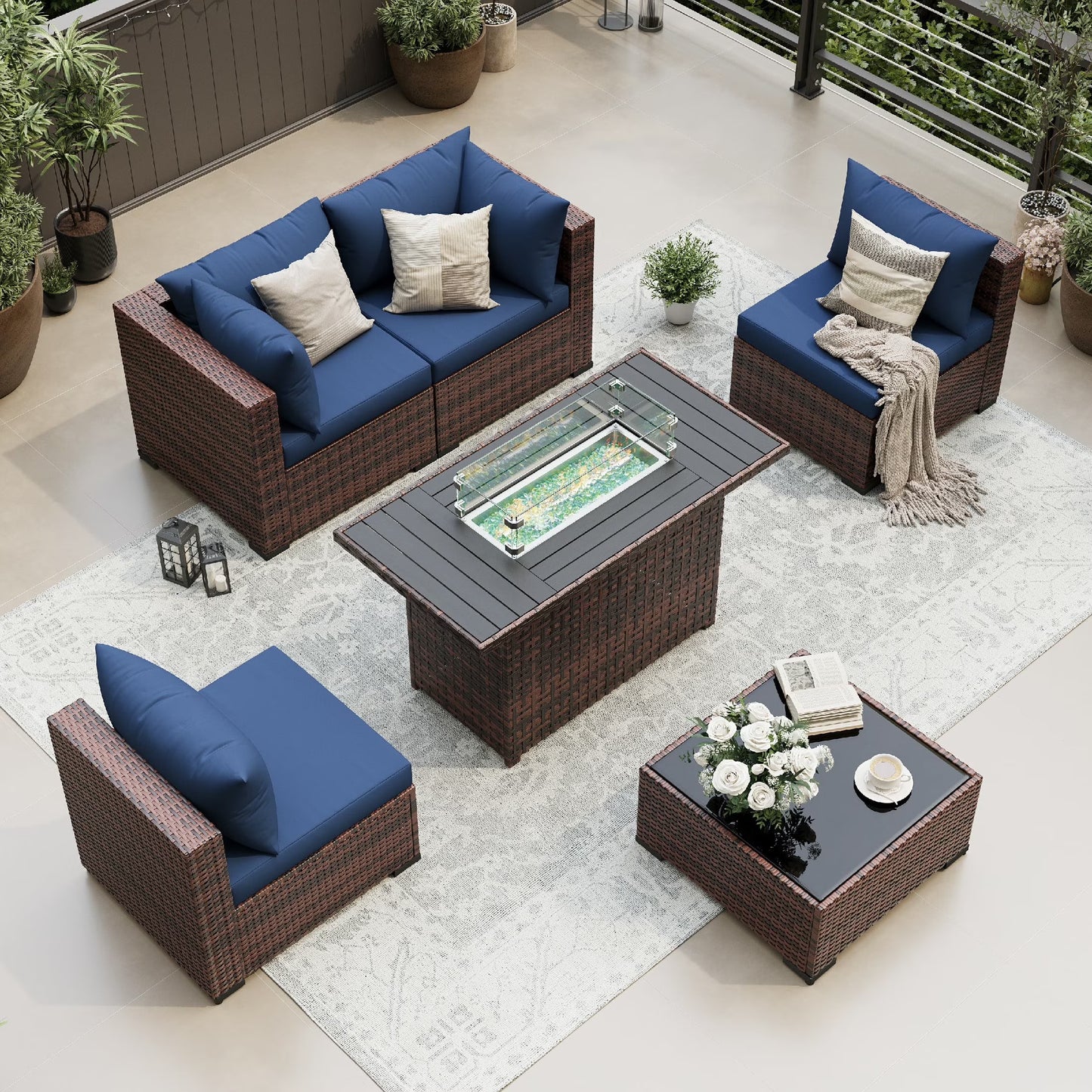 UDPATIO Patio Furniture Sets, Modular Rattan Outdoor Patio Sectional Furniture Sofa Set, Wicker Patio Conversation Set for Backyard,5PCS