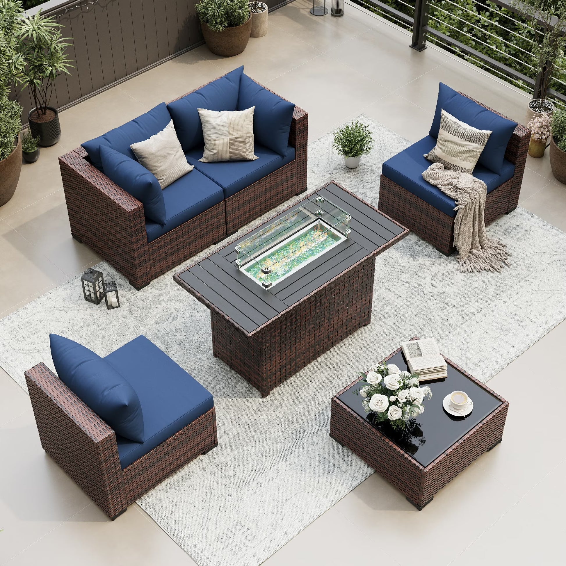 UDPATIO Patio Furniture Sets, Modular Rattan Outdoor Patio Sectional Furniture Sofa Set, Wicker Patio Conversation Set for Backyard,5PCS