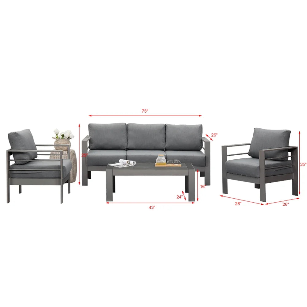 Superjoe Aluminum Outdoor Furniture Set 4 Pcs Patio Conversation Sofa Set with Coffee Table,Gray