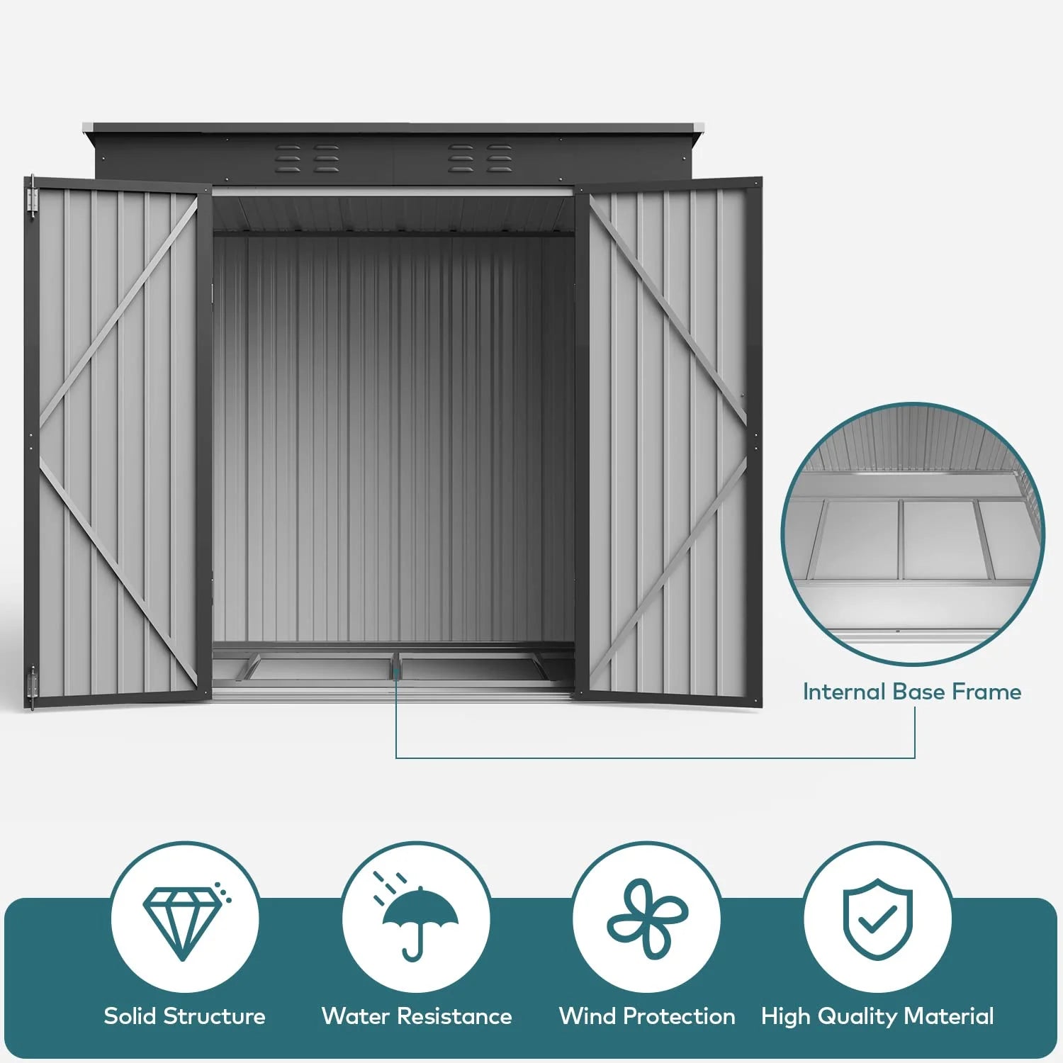 6' x 4' Outdoor Storage Shed, Lofka Garden Metal Shed with Base Frame for Backyard, Patio, Lawn, Gray