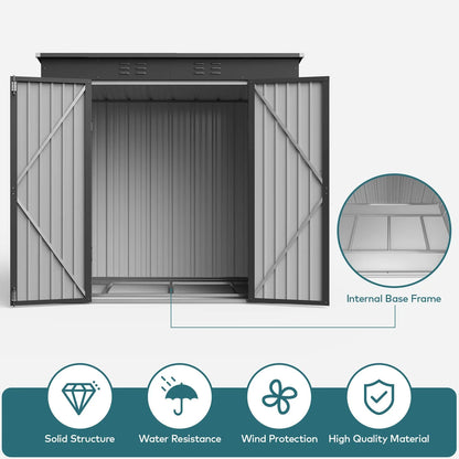 6' x 4' Outdoor Storage Shed, Lofka Garden Metal Shed with Base Frame for Backyard, Patio, Lawn, Gray