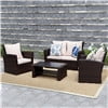 Superjoe Outdoor Patio Furniture Set 4 Pcs Wicker Sectional Conversation Sofa Steel Frame Rattan Couch with Coffee Table on Sale, Brown Rattan Beige Cushion