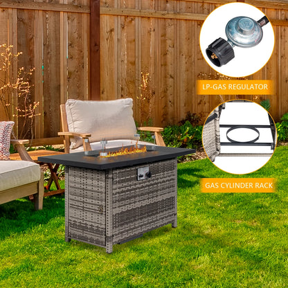UBesGoo 43" Patio Gas Fire Pit Table, 50,000 BTU Auto-Ignition Fire Tables with Lid, Rain Cover for Outside Garden Backyard Deck Patio Black
