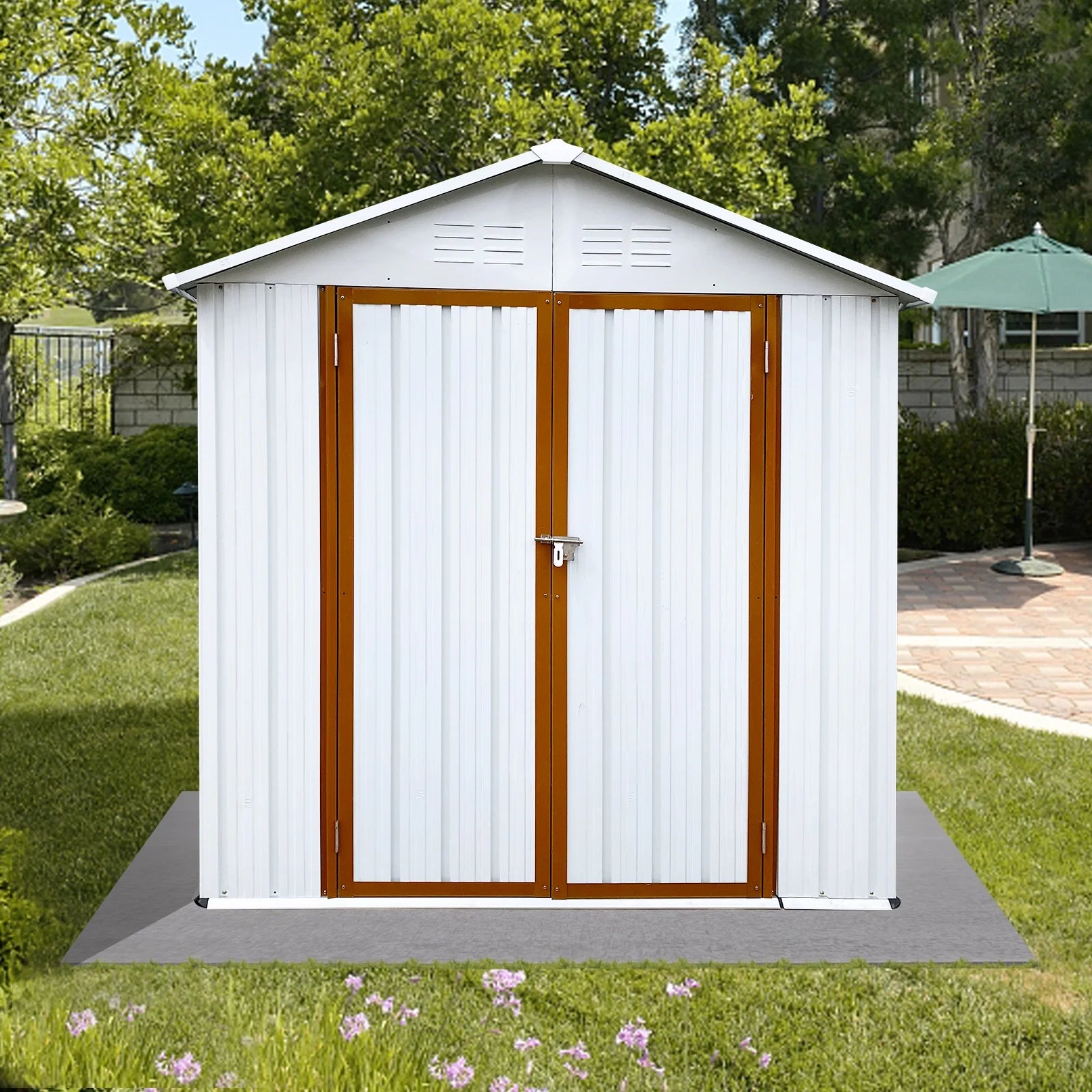 6' x 4' Outdoor Storage Shed, Metal Garden Shed with Lockable Doors, Tools Storage Shed for Backyard, Patio, White