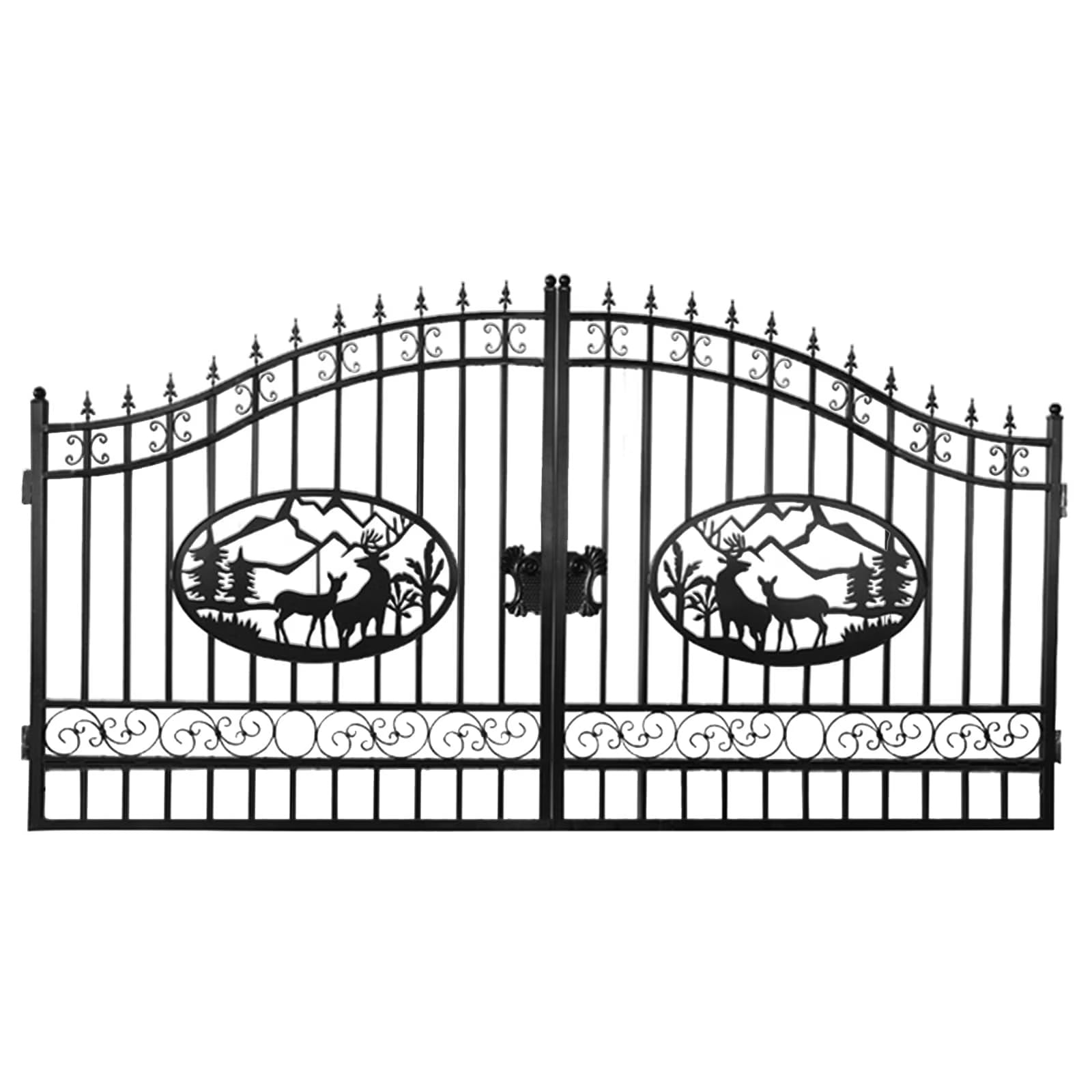 Outdoor Dual Swing Wrought Iron Gate for Driveway, Security Gate, Outdoor Fence Gate, Vienna Style for Yard, Backyard Patio 20'Star