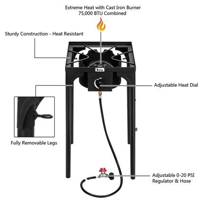 Outdoor Camp Stove High Pressure Propane Gas Cooker Portable Cast Iron Patio Cooking Single Burner