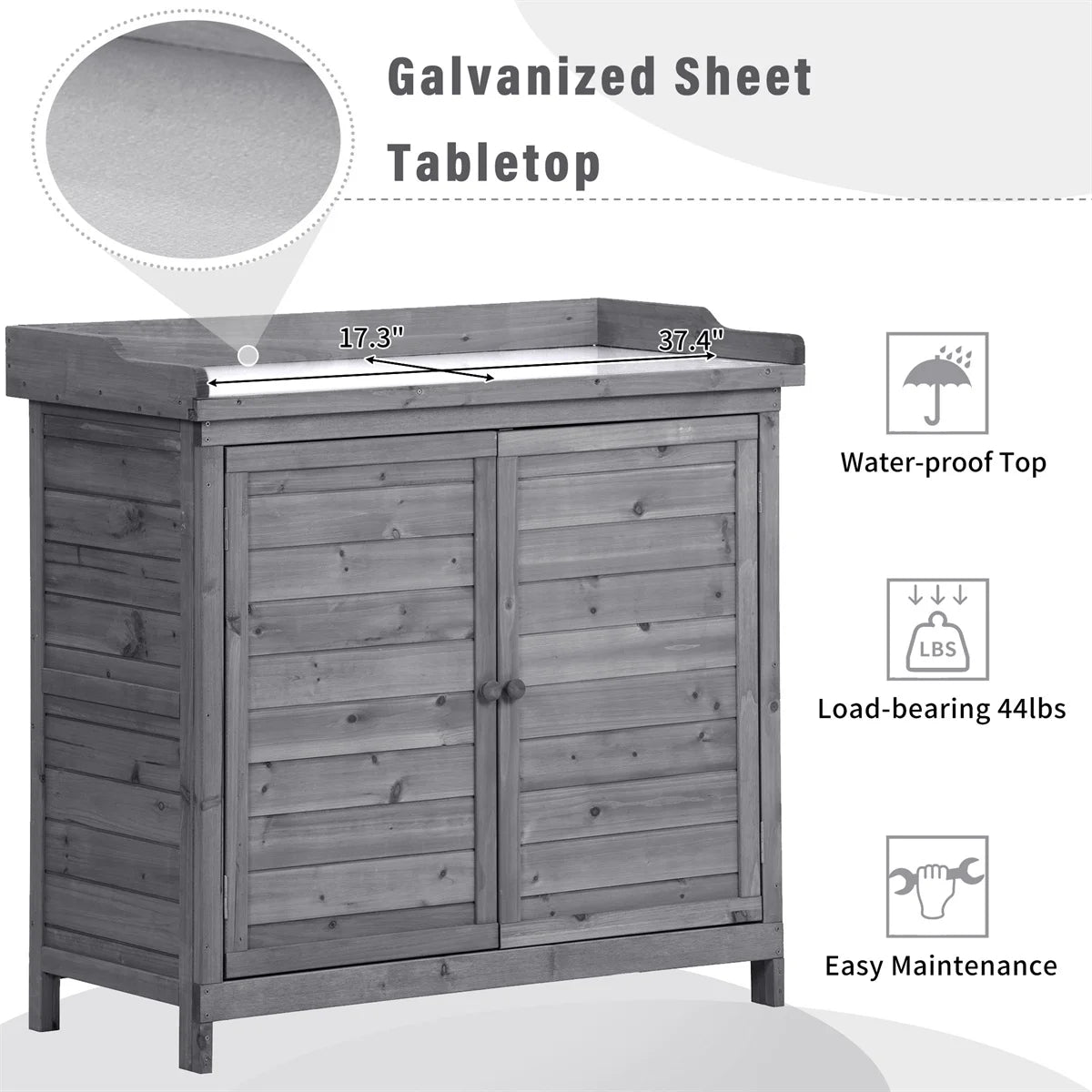 Potting Bench Table, Wooden Patio Workstation Storage Cabinet Garden Shed with 2-Tier Shelves & Side Hook, Outdoor Potting Bench Work Bench for Backyard Courtyards, 39''Lx19.1''Wx37.4''H, Orange