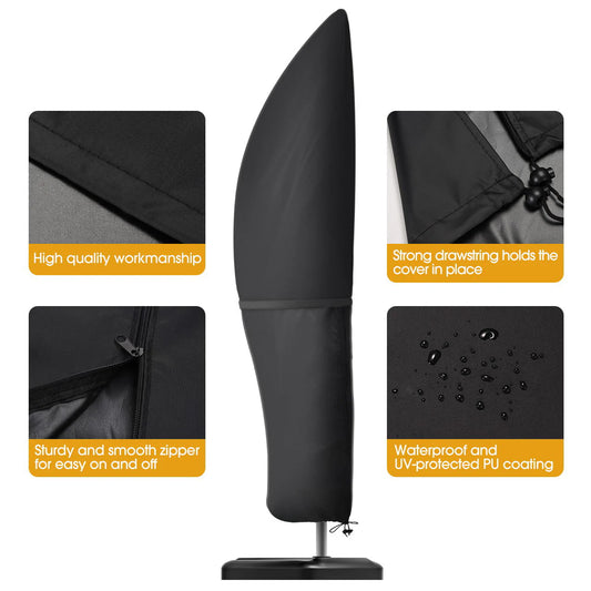 Homitt Patio Umbrella Cover, Cantilever Outdoor Umbrellas Cover, for 7ft to 11ft Offset Market Durable Umbrella Cover, Parasol Waterproof Umbrellas Cover with Zipper