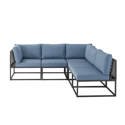Manor Park 5 Pc Outdoor Patio Sectional Set, Blue/Black Metal Cushion