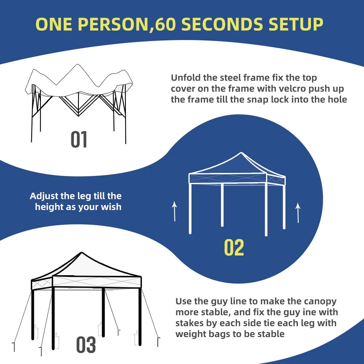 10x10 Pop Up Canopy Tent With Durable Silver Coated Cover And Adjustable Slant Legs, Easy Setup Outdoor Patio Instant Sun Shelter - Blue, Included 1 x Storage Carry Bag, 4 x Guylines, 8 x Stakes