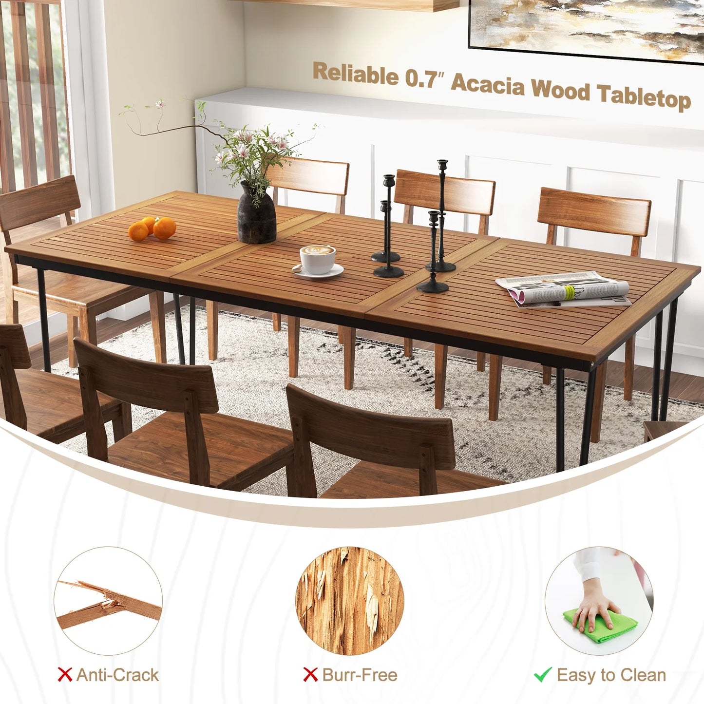 Costway 79" Outdoor Dining Table 8-Person Patio Table with 1.9" Umbrella Hole