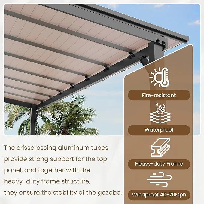 Amopatio 10' x 10' Gazebo, Hardtop Wall Mounted Lean to Gazebo Pergola for Patio, Large Aluminum Pergola Awnings for Decks, Patio, Backyard, Porch