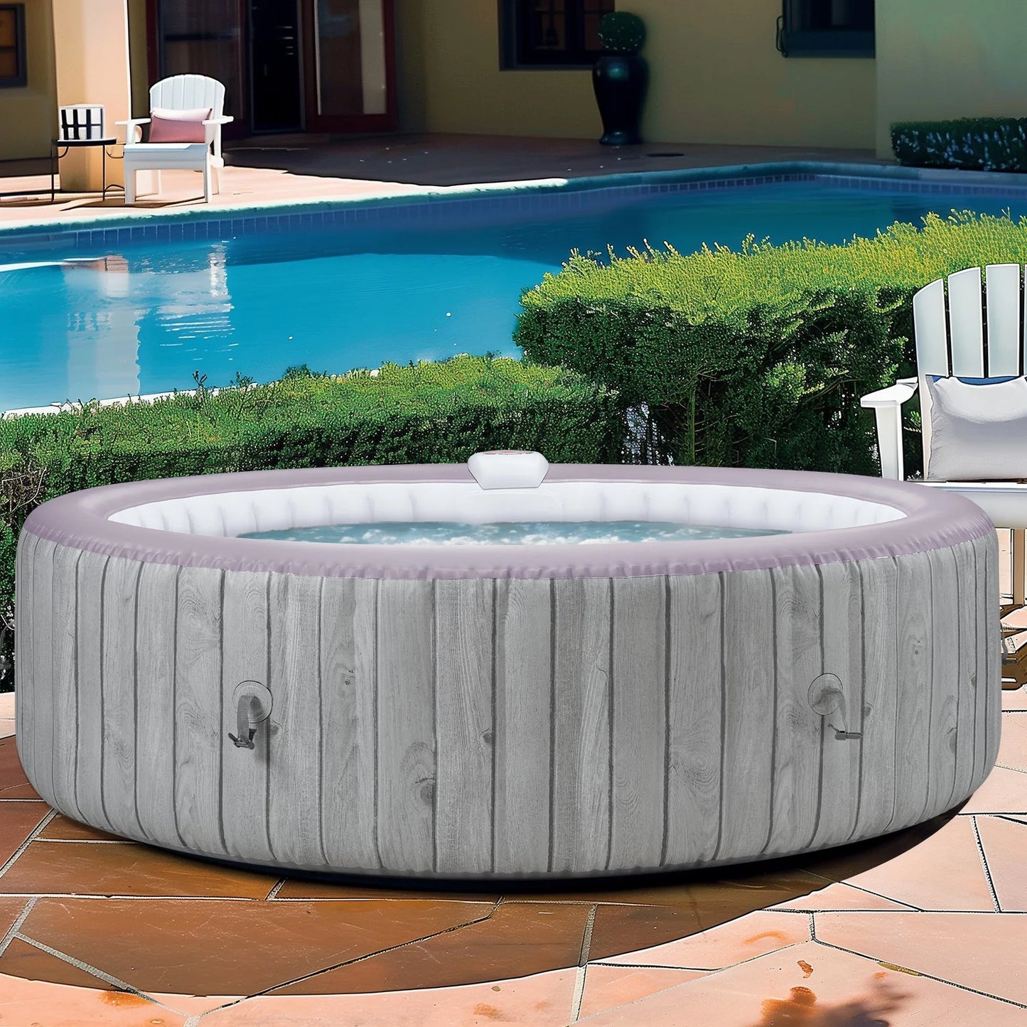 6-8 Person Portable Hot Tub, 82in Inflatable Home Spa Tub with Cup Holders, 4 Filters, 130 Massage Jets, Patio Hot Tub with Storage Bag Lockable Cover Floor Mat, Max 104° F