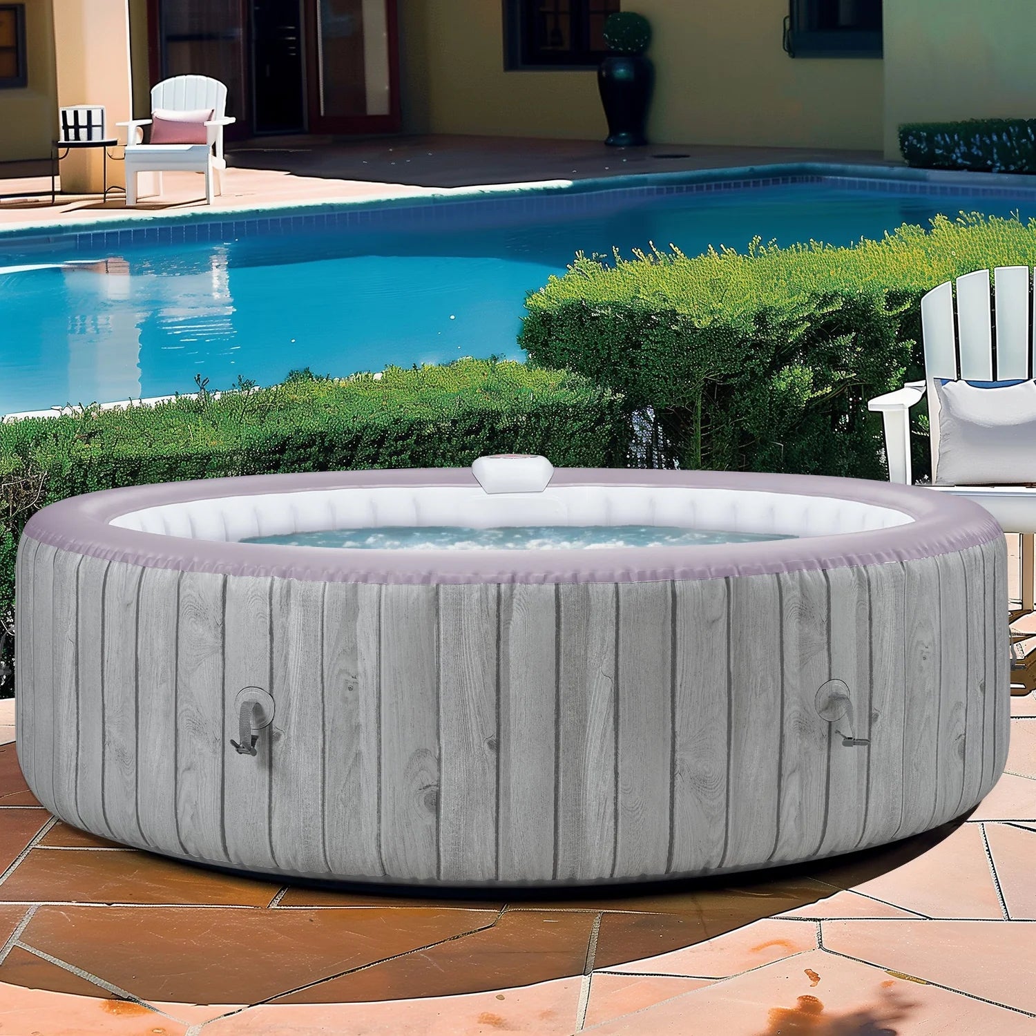 6-8 Person Portable Hot Tub, 82in Inflatable Home Spa Tub with Cup Holders, 4 Filters, 130 Massage Jets, Patio Hot Tub with Storage Bag Lockable Cover Floor Mat, Max 104° F