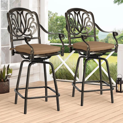 Magic Union Outdoor Cast Aluminum Swivel Bar Stools Set of 2, Patio Height Bartools Chairs, 2 Piece Patio High Dining Bistro Chairs for Garden Backyard (Without Cushion)