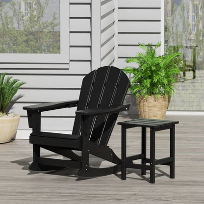 WestinTrends Malibu 3 Piece Outdoor Rocking Chair Set, All Weather Poly Lumber Porch Patio Adirondack Rocking Chair Set of 2 with Side Table, Black