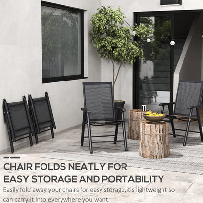 4 Patio Folding , Stackable Outdoor Sling Chairs With For Lawn, Camping, Dining, Beach. Metal Frame, No Assembly, Black. 22.87" L X 25.15" W 37" H, 242 Lbs Load-supporting Ability Frame Structure,