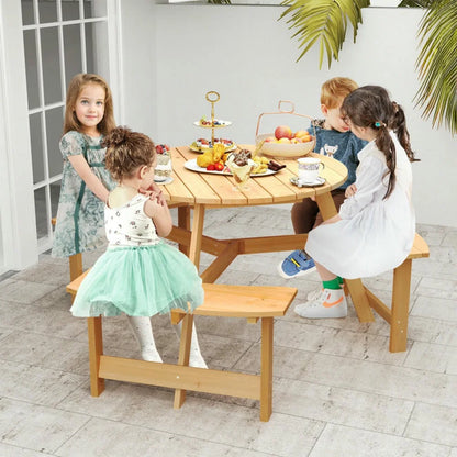 Aimee Lii Kids Outdoor Wooden Picnic Table and Bench Set with Umbrella Hole, Outdoor Patio Furniture for Pool Deck Backyard, Sturdy-Natural