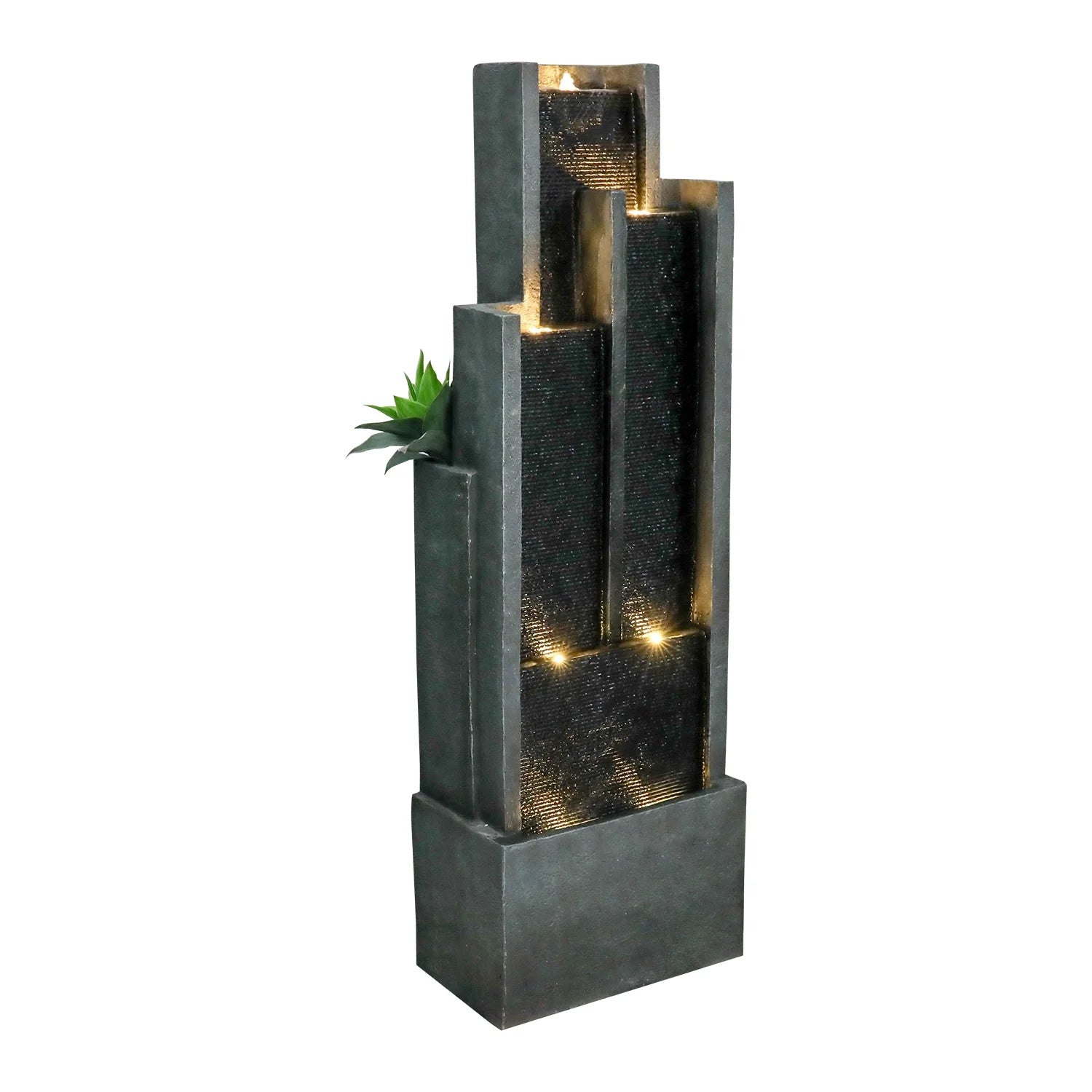 4-Tier Water Fountain with LED Lights - 50.7" H Waterfall Fountain Indoor Outdoor Water Feature for Home, Patio, Garden