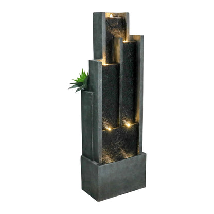 4-Tier Water Fountain with LED Lights - 50.7" H Waterfall Fountain Indoor Outdoor Water Feature for Home, Patio, Garden