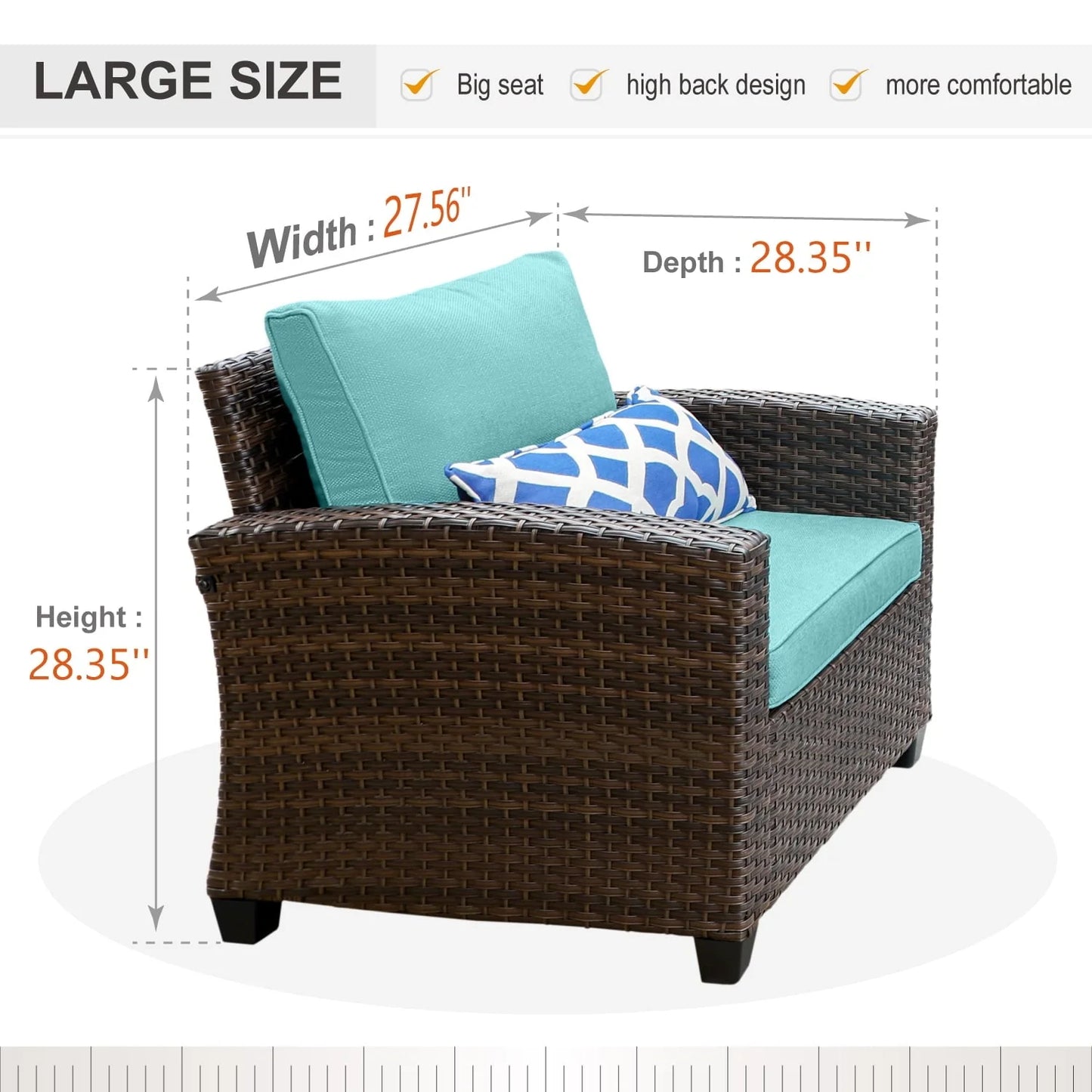 MF Studio 7-Seat Outdoor Patio Conversation Set Wicker Furniture Sofa Set Blue