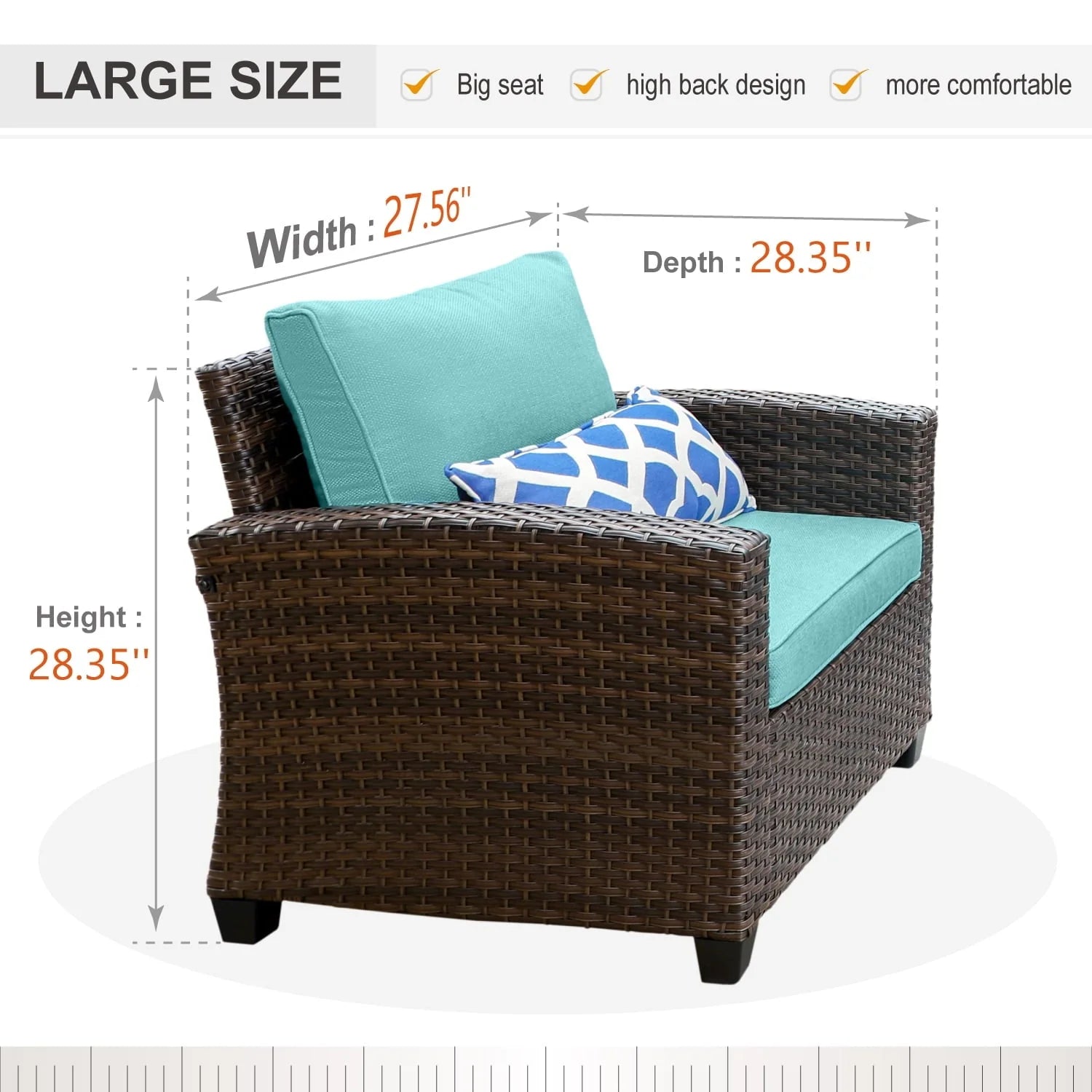 MF Studio 7-Seat Outdoor Patio Conversation Set Wicker Furniture Sofa Set Blue