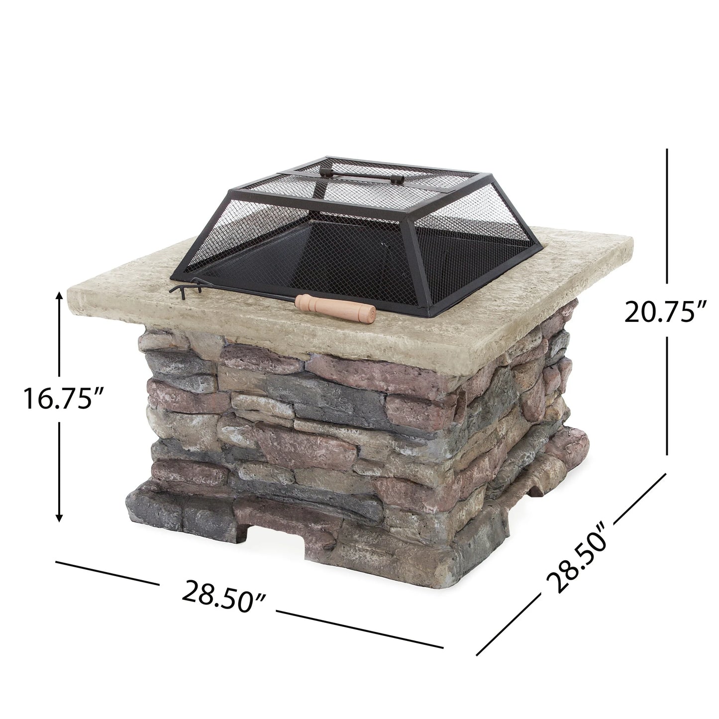 Christopher Knight Home 28.5" Outdoor Patio Wood Burning Fire Pit with Lid, MGO Base & Iron Bowl, Stone Gray