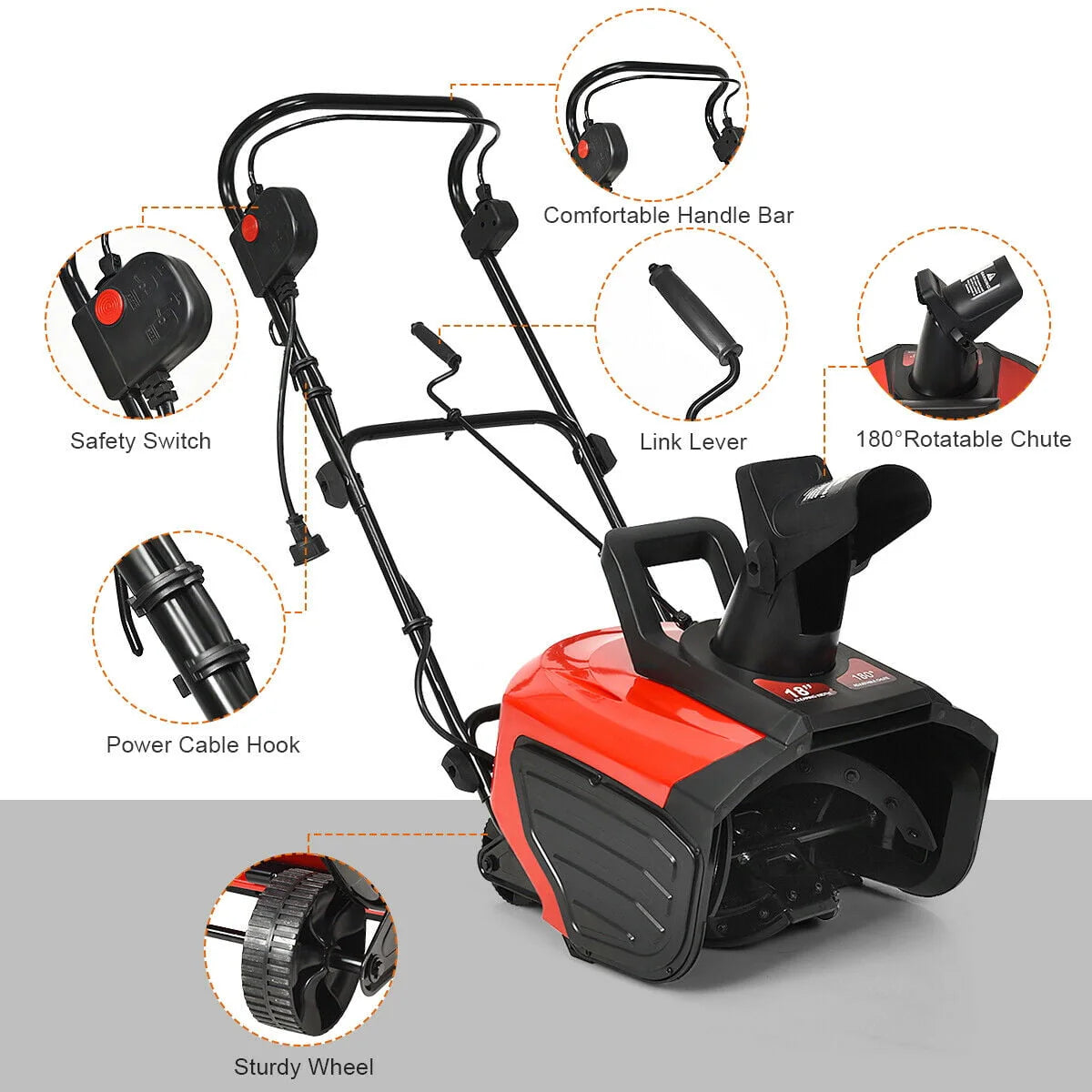 Gymax 18" 15 Amp Electric Snow Thrower Corded Snow Blower Driveway Patio