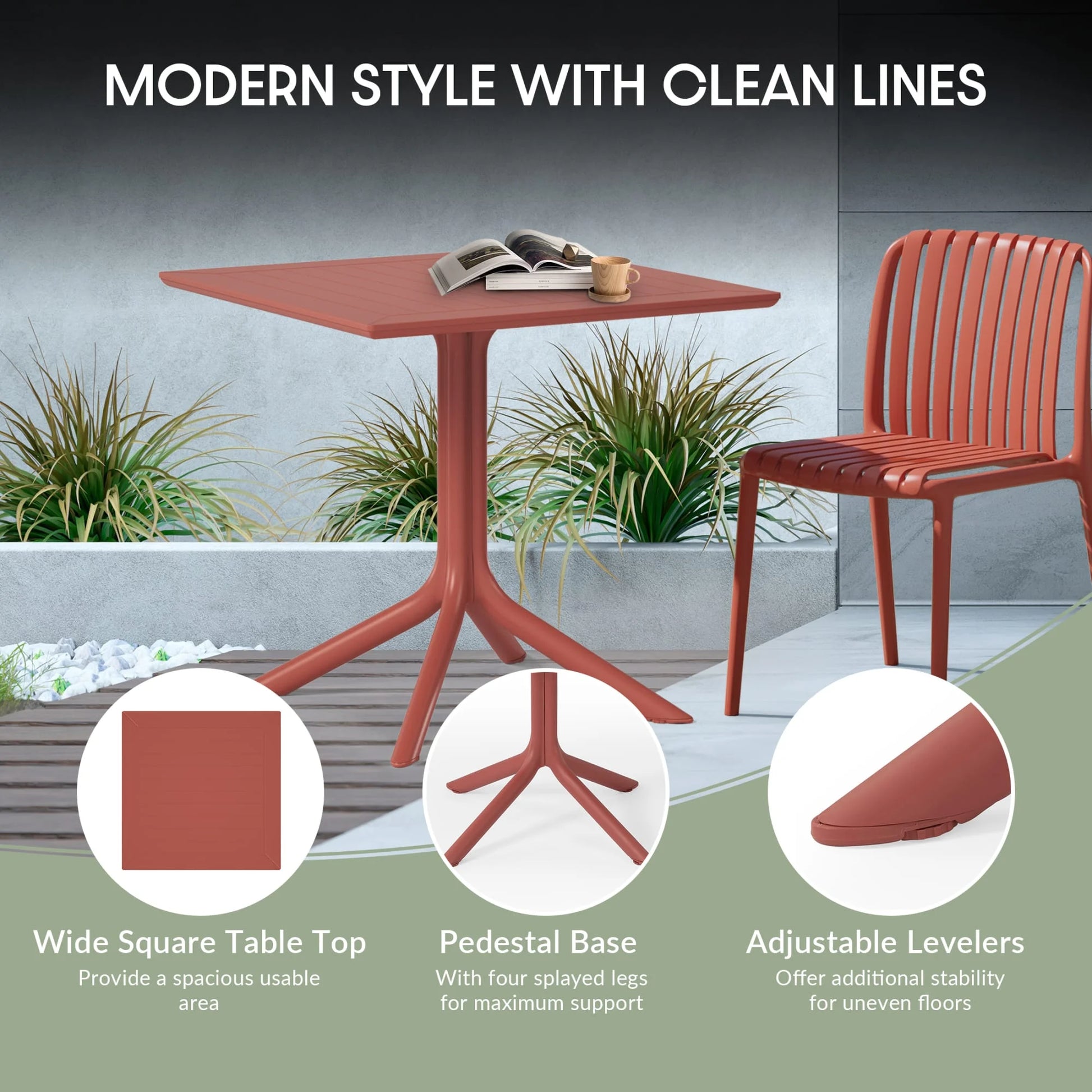 WestinTrends Playa 31.5" Square Outdoor Plastic Resin Patio Dining Table for 4, Red