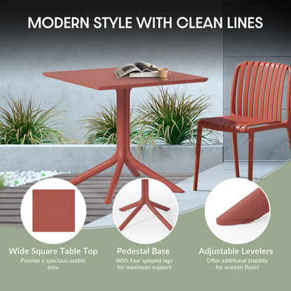WestinTrends Playa 31.5" Square Outdoor Plastic Resin Patio Dining Table for 4, Red