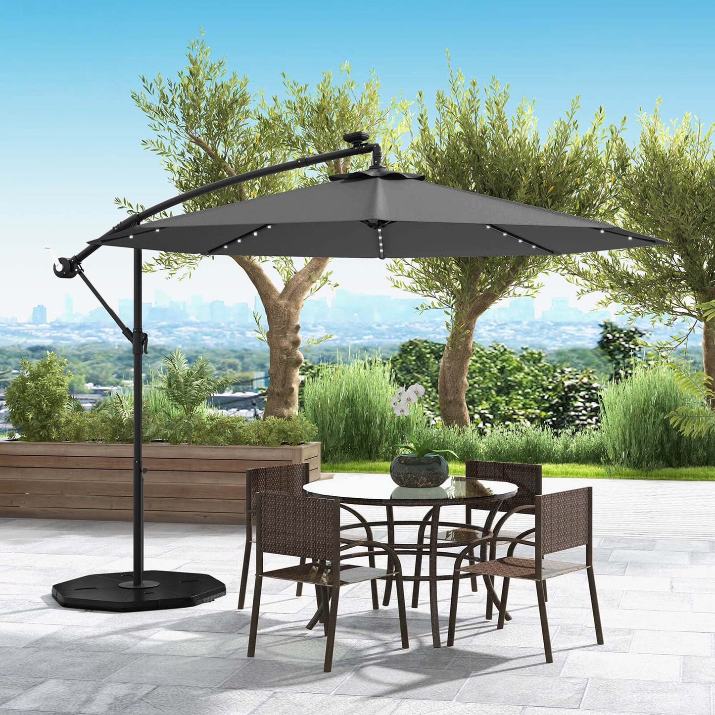 Costway 10 Ft Patio Solar LED Offset Umbrella 40 Lights Crank Base Turquoise