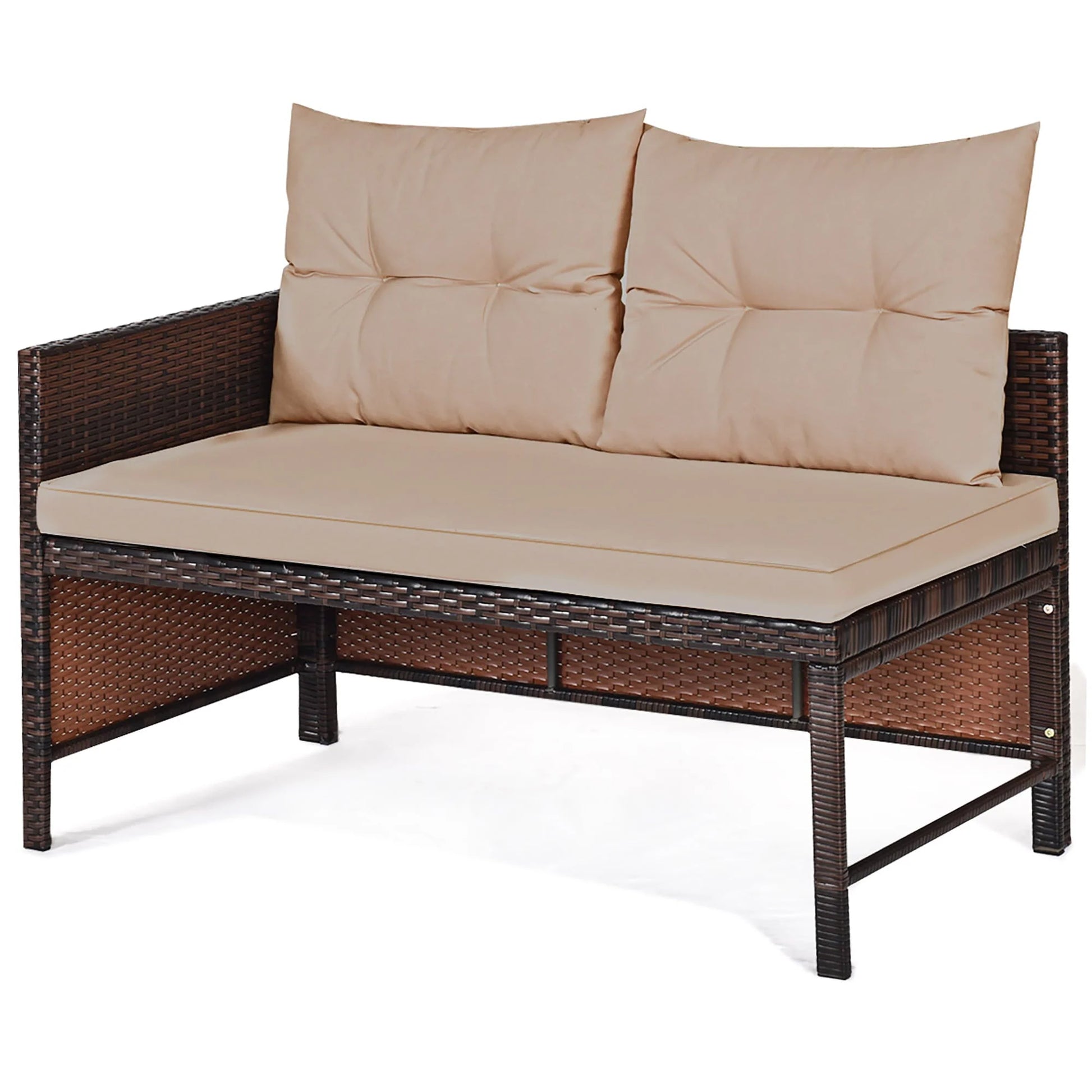 Costway 3PCS Patio Wicker Rattan Sofa Set Outdoor Sectional Conversation Set Garden Lawn Brown