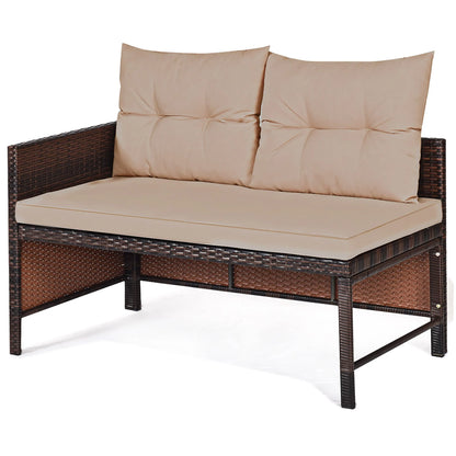 Costway 3PCS Patio Wicker Rattan Sofa Set Outdoor Sectional Conversation Set Garden Lawn Brown