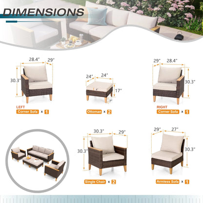Sophia & William 7 Piece Outdoor Wicker Patio Conversation Sofa Set Outdoor Sectionals
