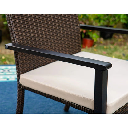 MF Studio 7-Piece Outdoor Patio Dining Set with 6 PCS Rattan Cushioned Armchairs& 1 PC Rectangle Table, Dark Brown