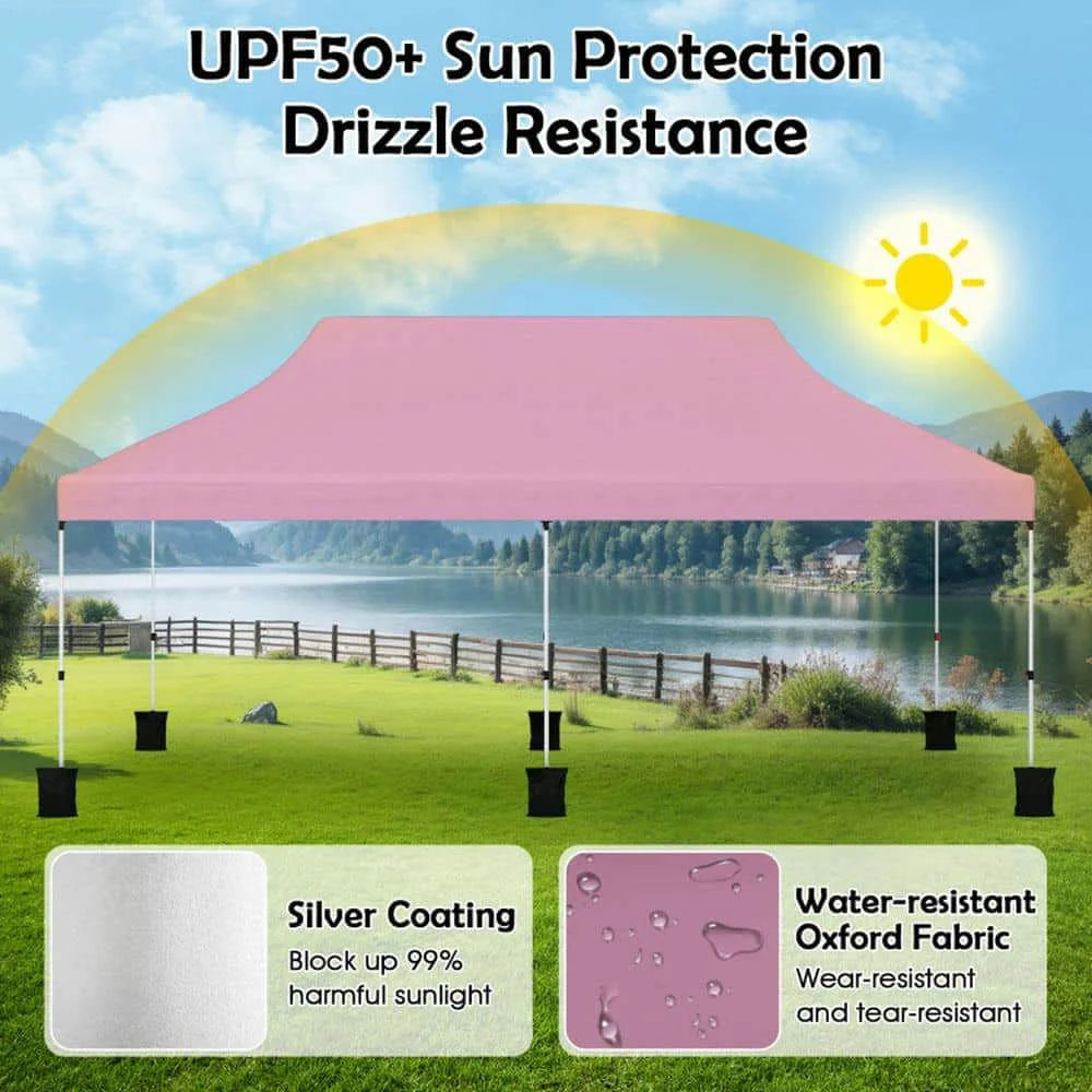 Spaco 10 X 20 FT Pop up Canopy Tent, Foldable and Portable Canopy with Carry Bag for Patio, Garden, Backyard, Pink