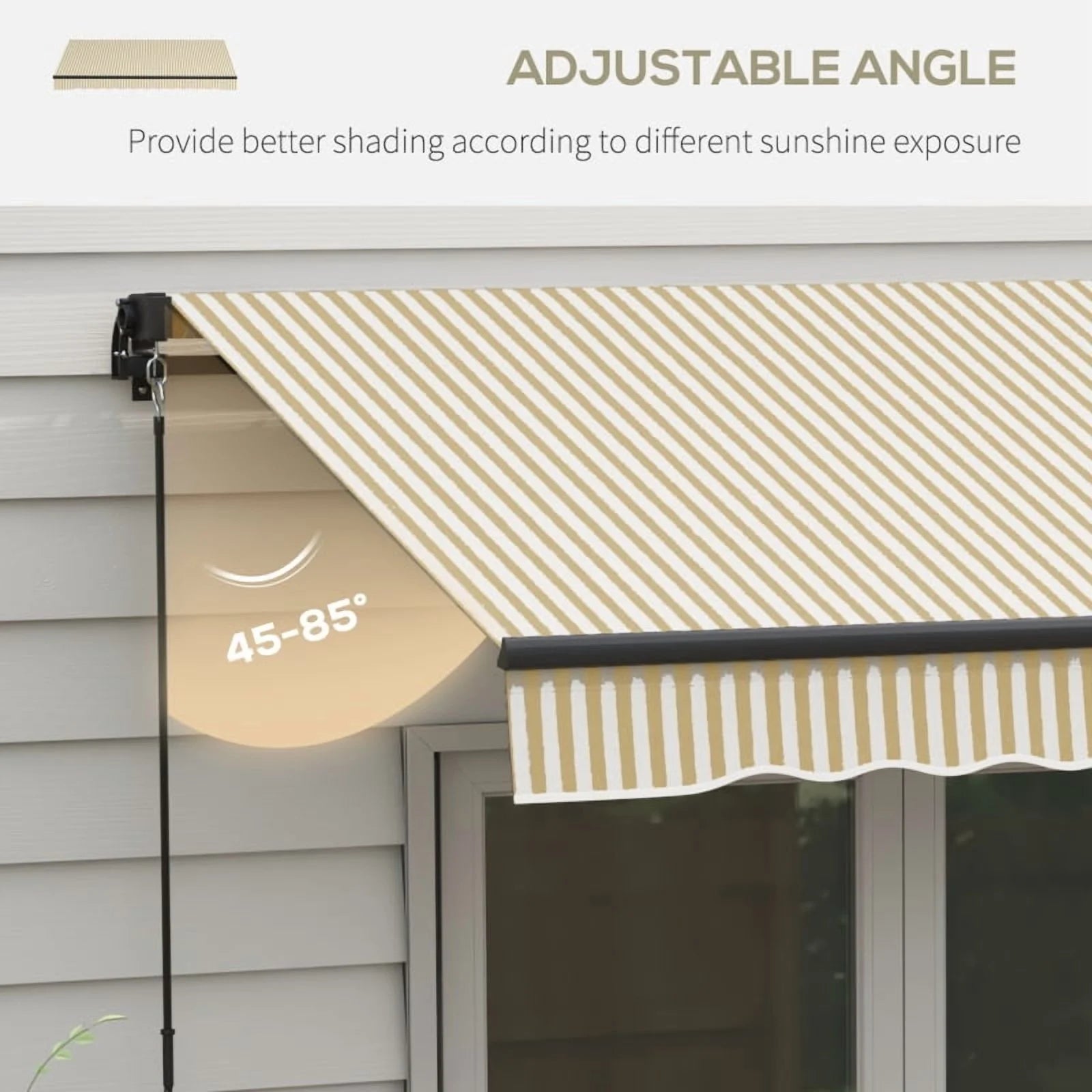 Outsunny 12' x 10' Retractable Awning, Patio Awning Sunshade Shelter with Manual Crank Handle, 280gsm UV Resistant Fabric and Aluminum Frame for Deck, Balcony, Yard, Beige and White On-Site