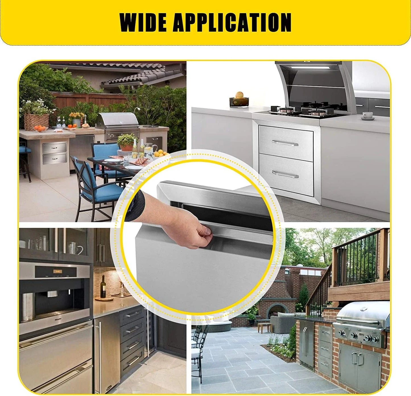 Outdoor Kitchen Door Drawer Combo 29.5" W x 21.6" H x 22.4"D, Access Door/Triple Drawers with Propane Drawer and Adjustable Garbage Ring, Perfect for BBQ Island Patio Grill Station