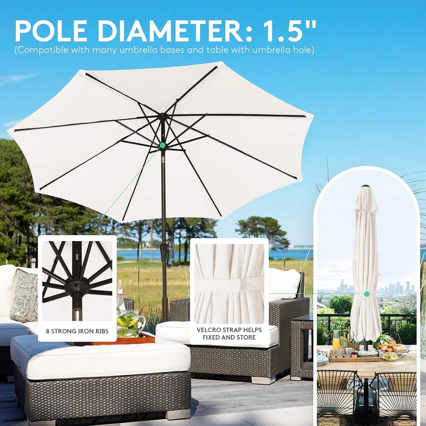 JEAREY Olefin Patio Umbrella Outdoor Umbrella with Auto Tilt