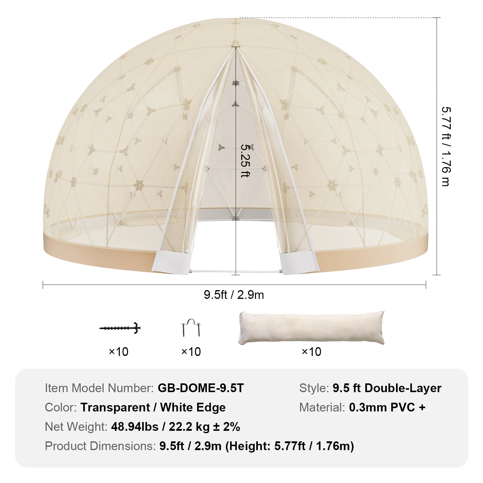 KFFKFF Dome Bubble Tent, 9.5FT Dual Cover (Clear & Light Yellow), Outdoor Spherical Shelter, Enhanced Garden Igloo, Weatherproof Pod for Camping, Patio, Outdoor Dining, Backyard Gatherings