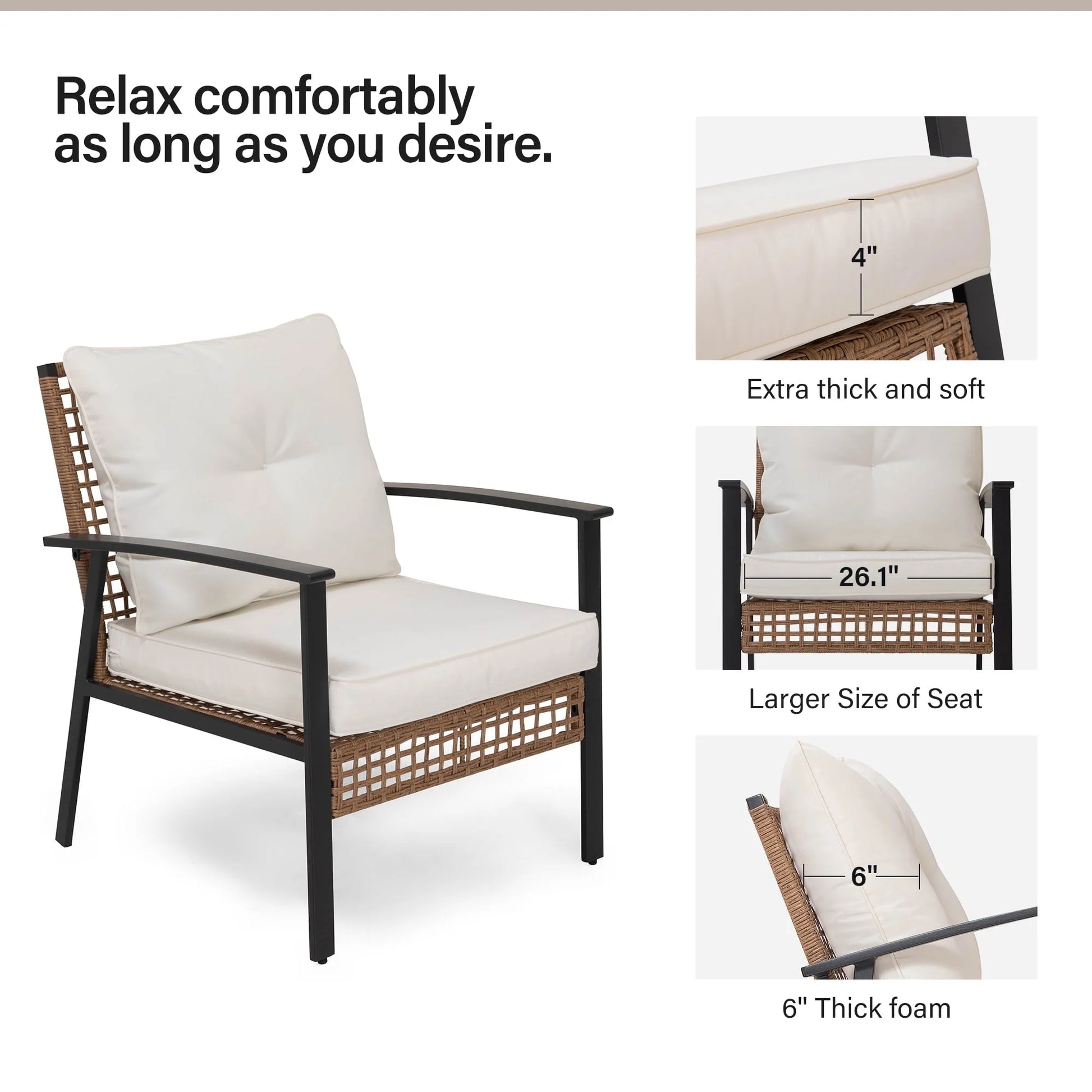 LAUSAINT HOME 4 Pieces Outdoor Patio Conversation Set with Cushions and 2-Tiers Storage Metal Coffee Table